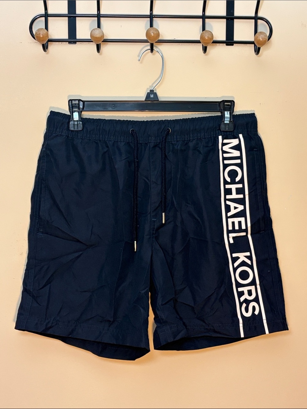 Michael Kors Navy Swim Shorts with White Logo Stripe